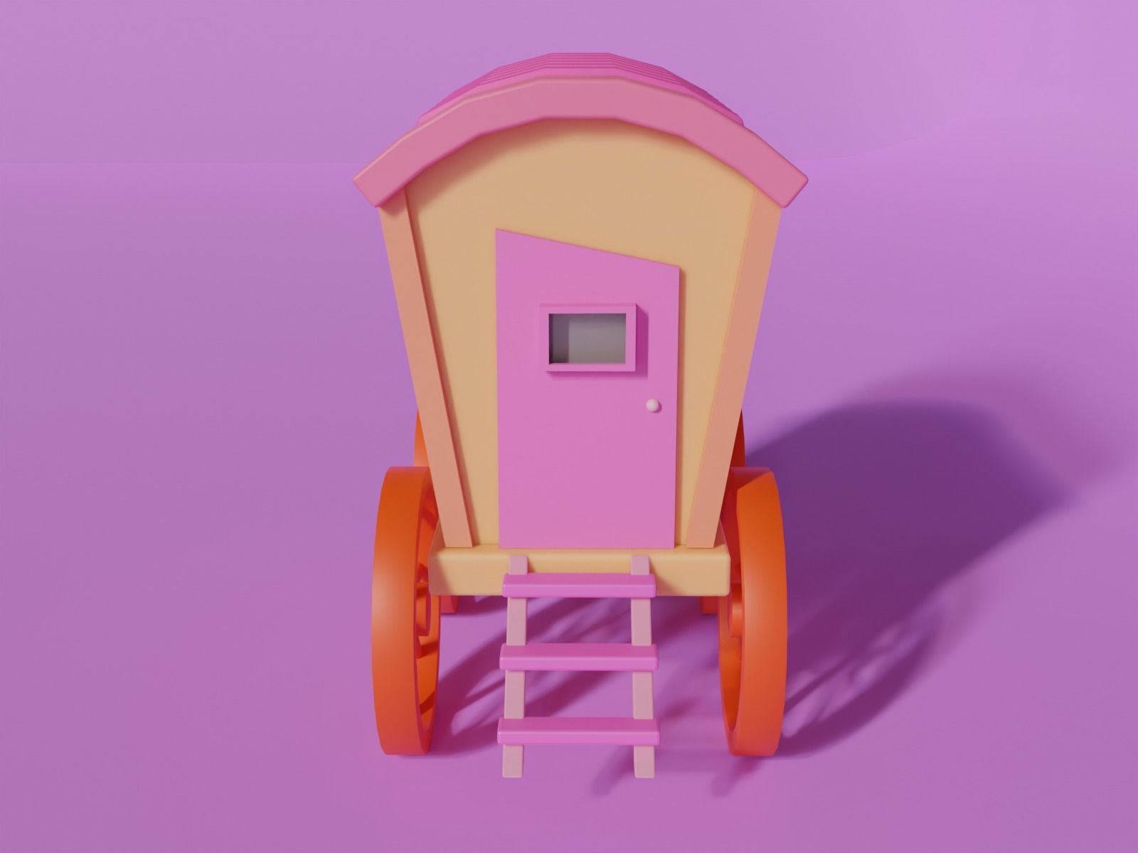 Low Poly Cartoon Wagon Low-poly 3D model_2