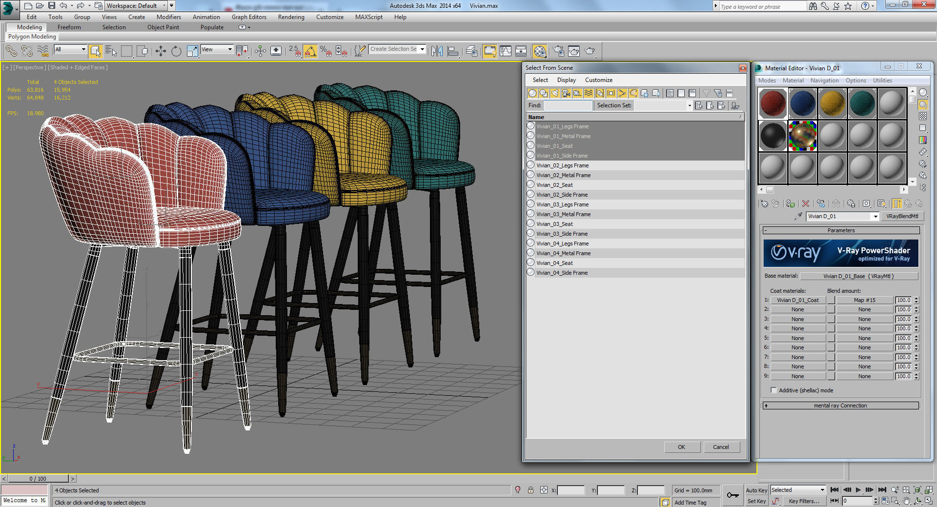 Vivian Velvet Bar Stool 3D model_7