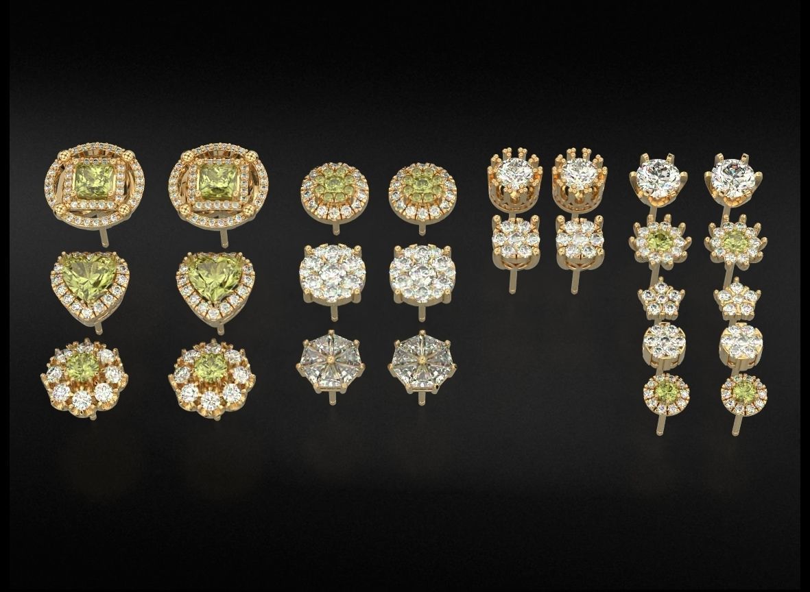 Pack Earrings with diamonds 3D Model Collection_3