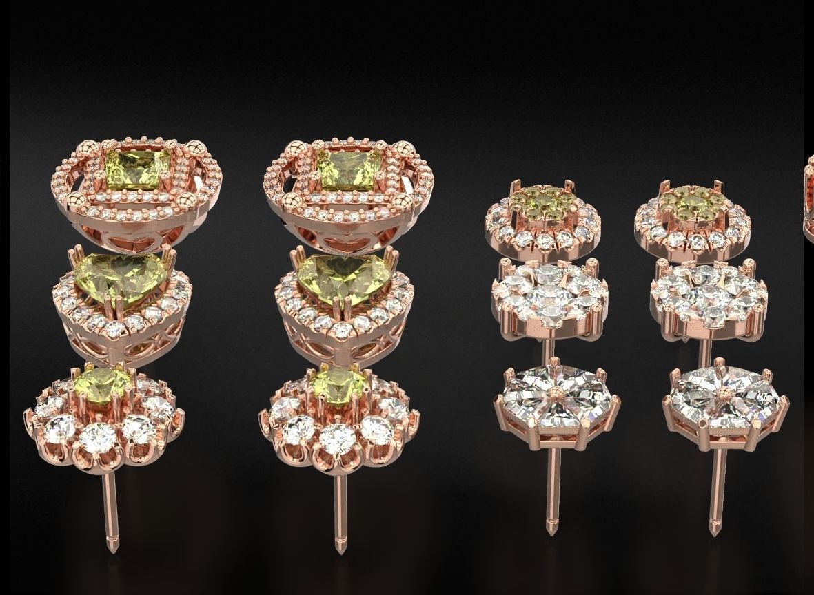 Pack Earrings with diamonds 3D Model Collection_4