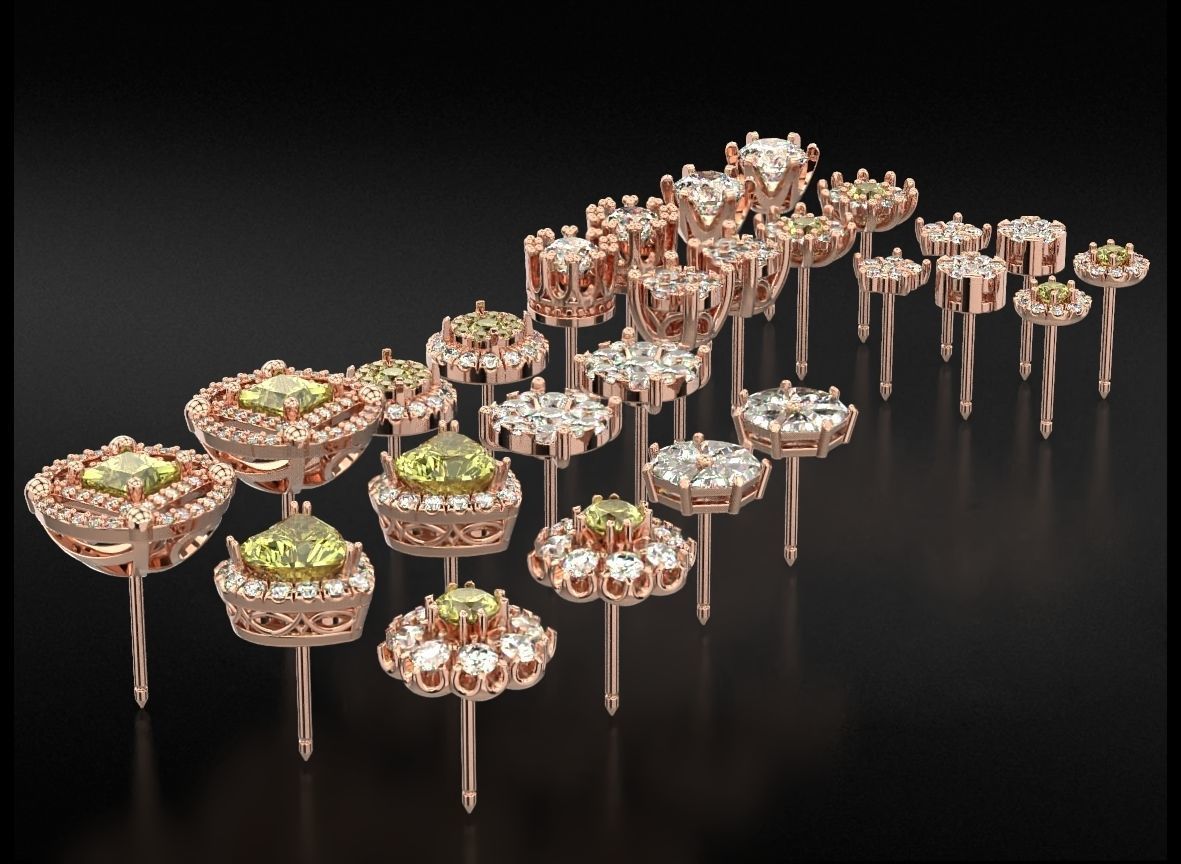 Pack Earrings with diamonds 3D Model Collection_2