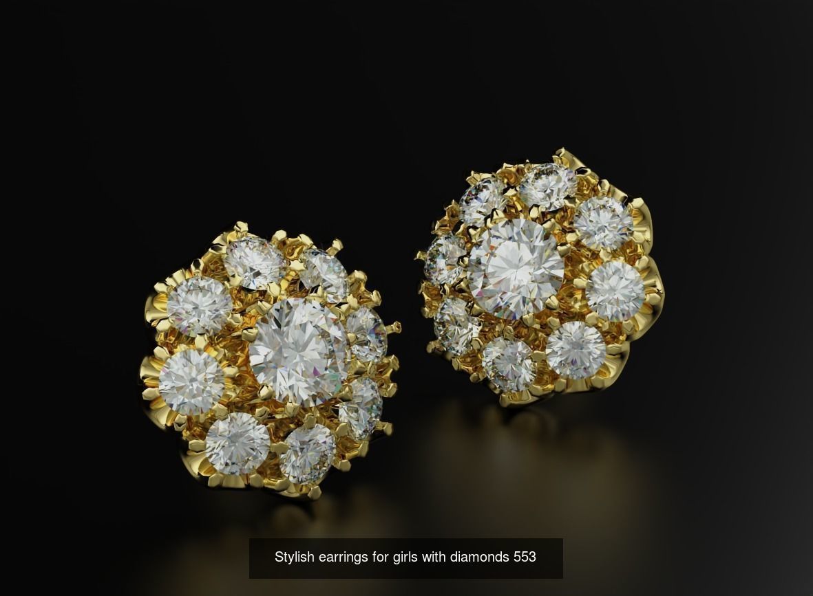 Pack Earrings with diamonds 3D Model Collection_9