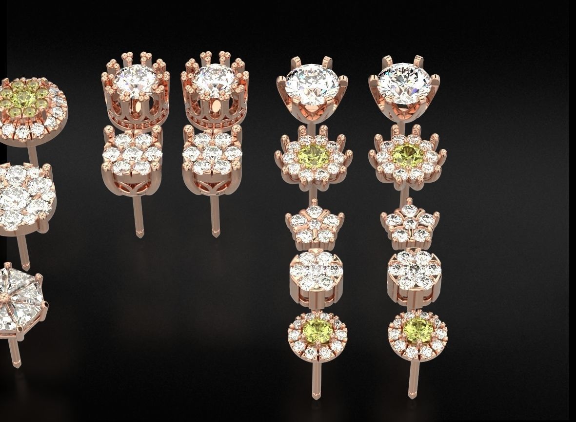 Pack Earrings with diamonds 3D Model Collection_5
