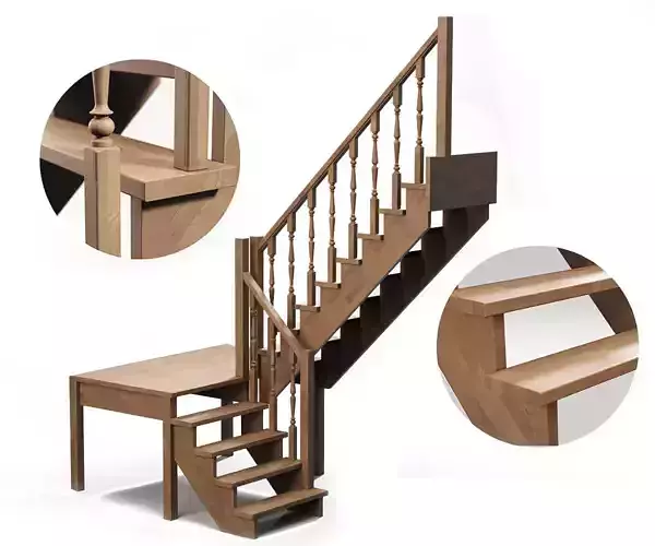 Wood stairs 03 3D model