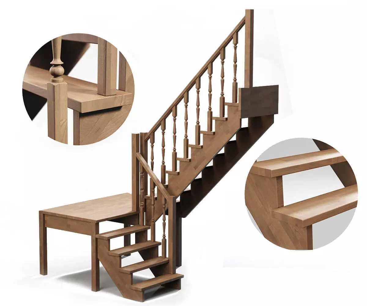 Wood stairs 03 3D model