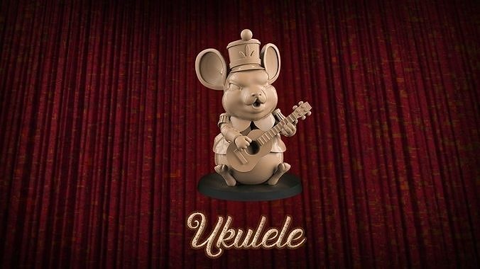 Ukulele statue of mouse holding guitar 3D print model