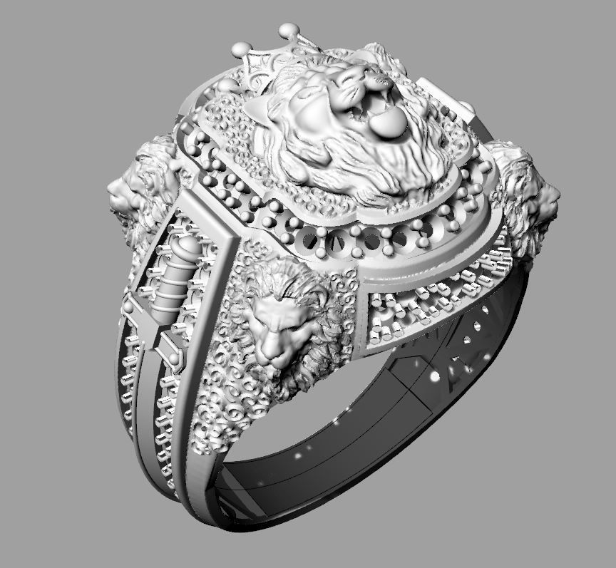 lion ring men 3D print model_2