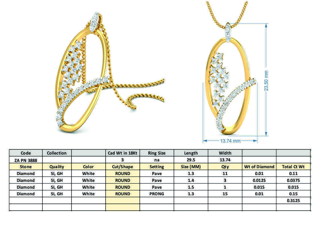 Solitaire Women pendant 3D print model_3