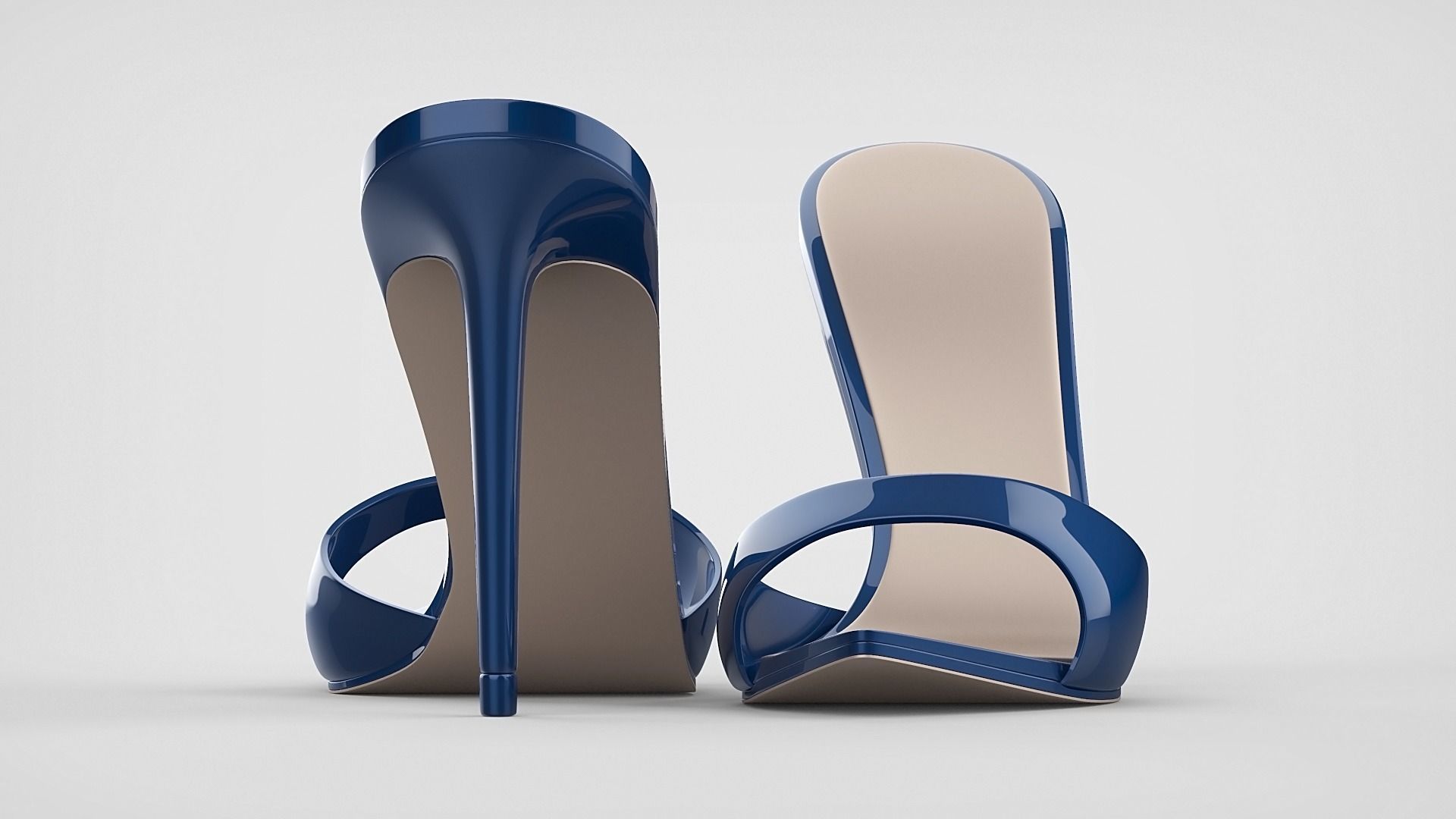 Pointed high heel open toe mules shoes 3D model_24