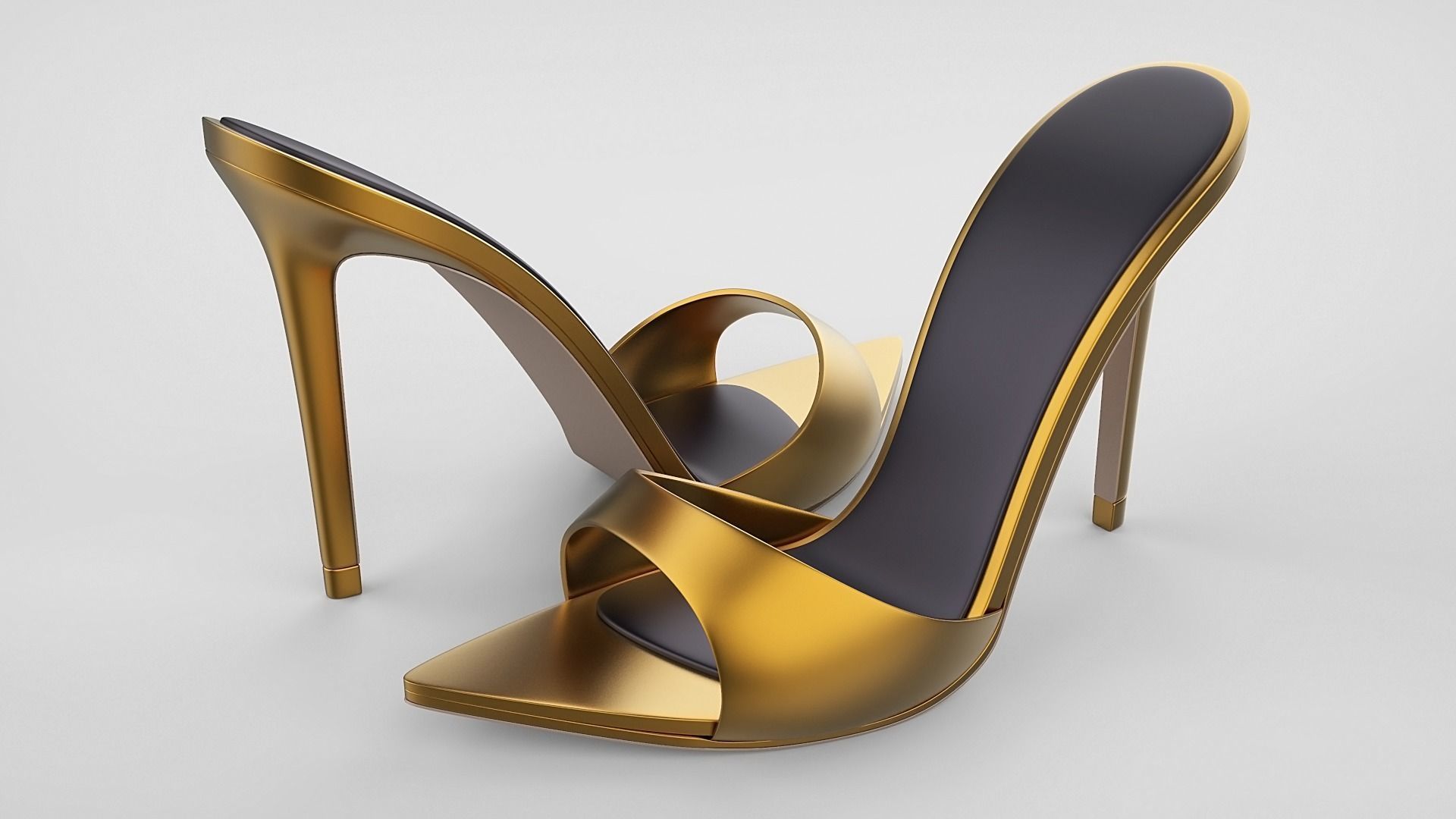 Pointed high heel open toe mules shoes 3D model_49