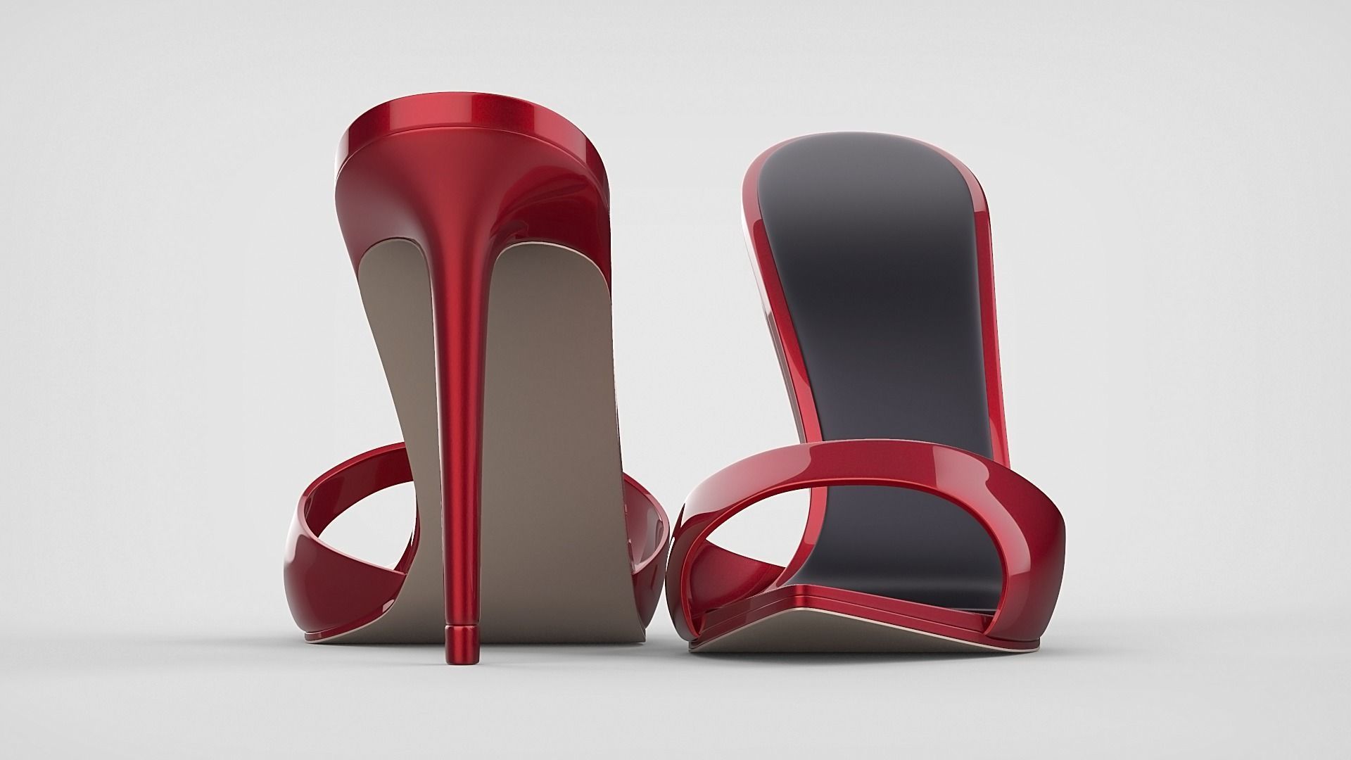 Pointed high heel open toe mules shoes 3D model_4