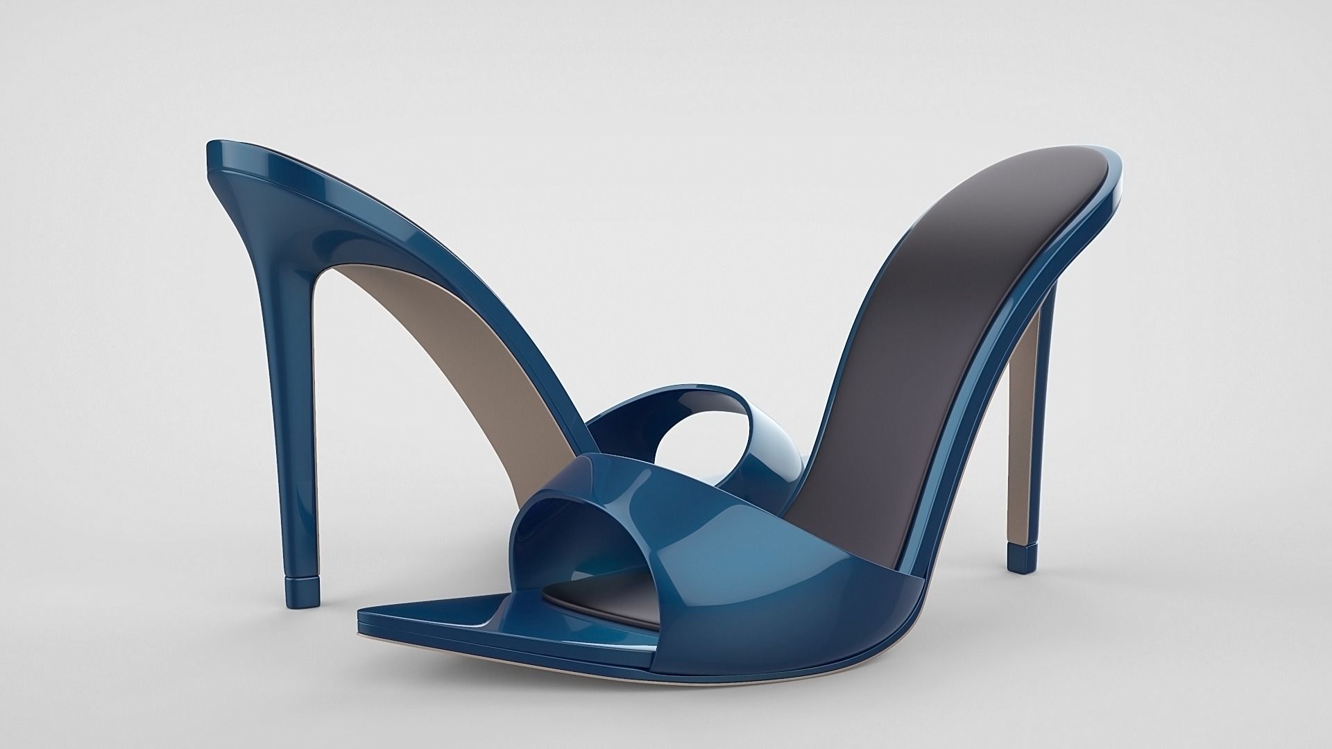 Pointed high heel open toe mules shoes 3D model_33