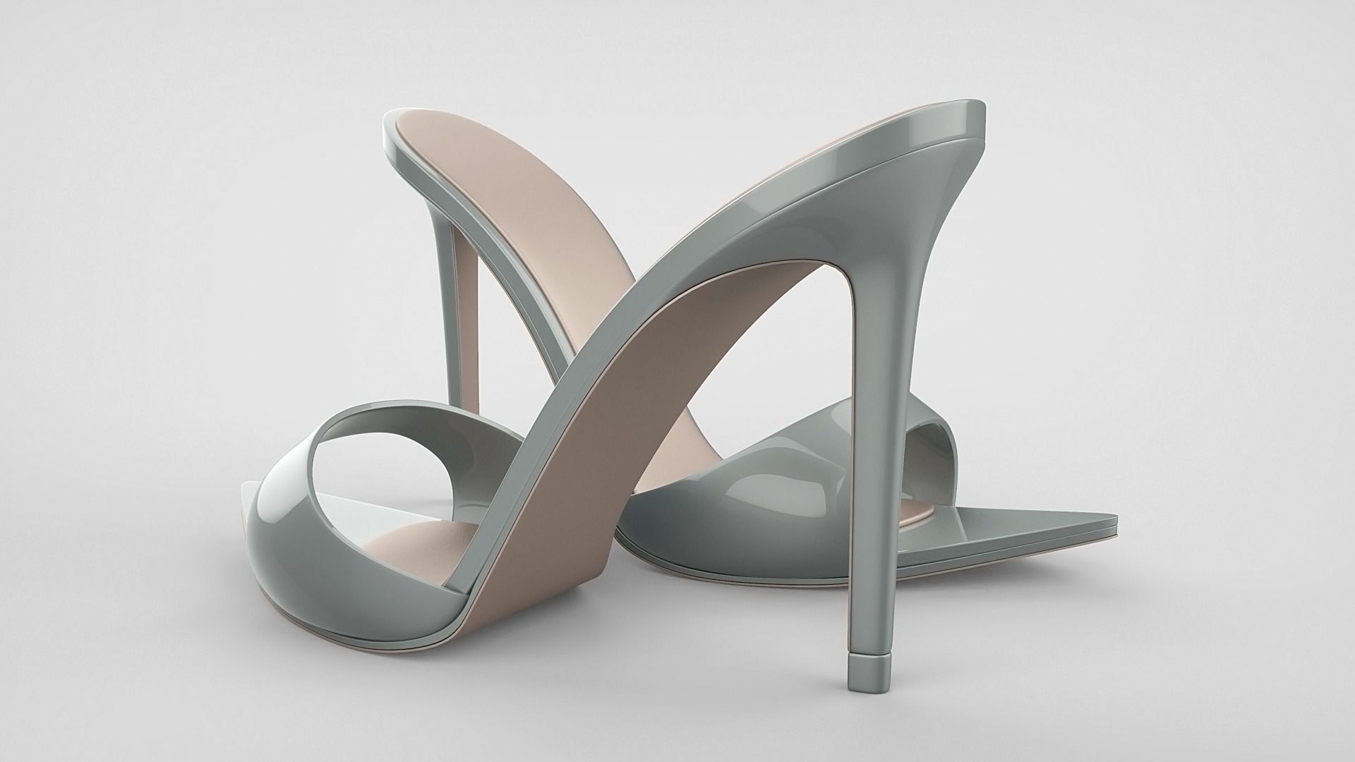 Pointed high heel open toe mules shoes 3D model_29