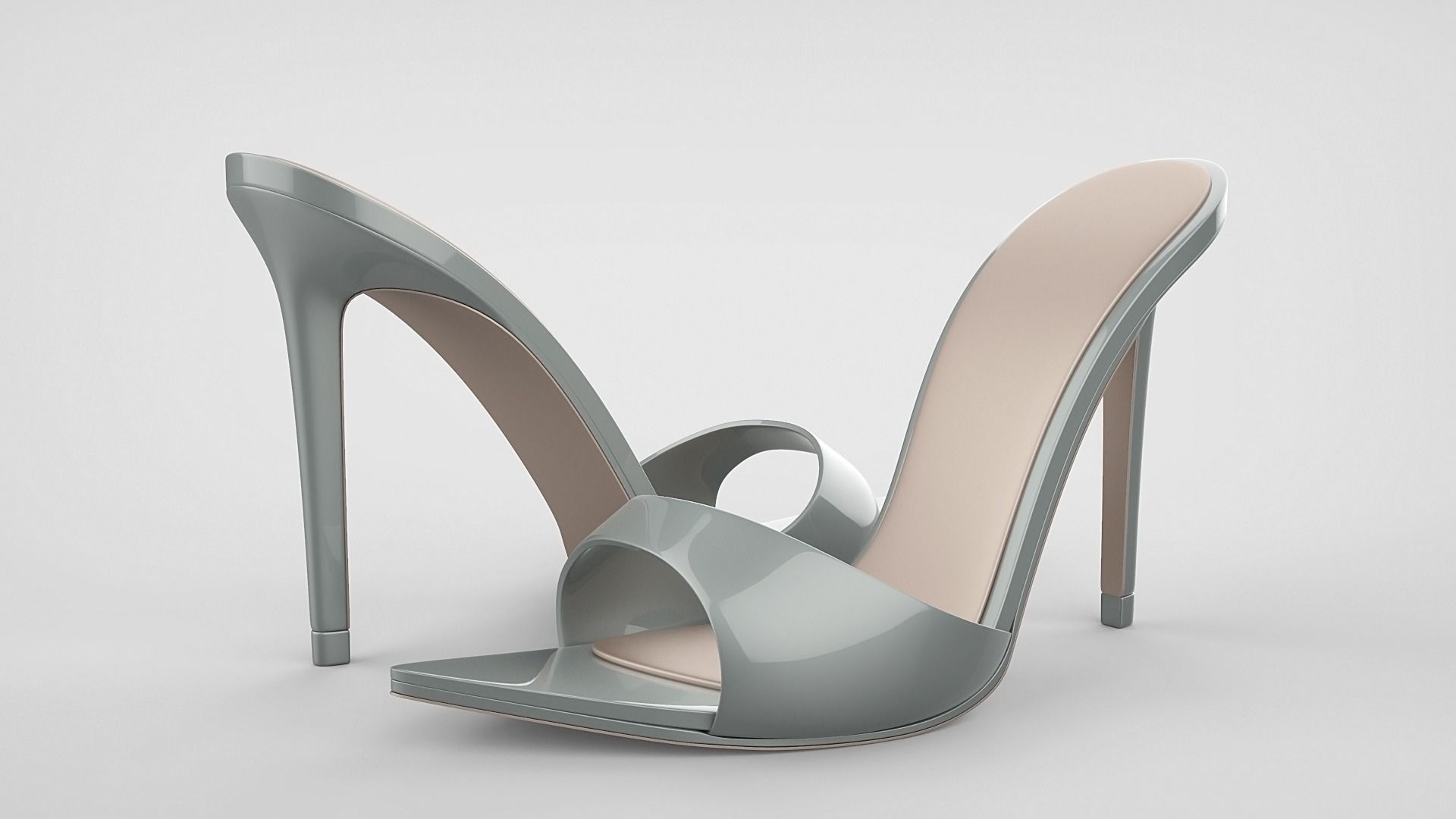 Pointed high heel open toe mules shoes 3D model_27