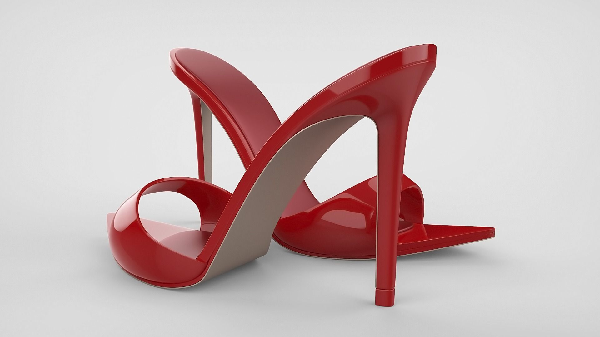 Pointed high heel open toe mules shoes 3D model_64
