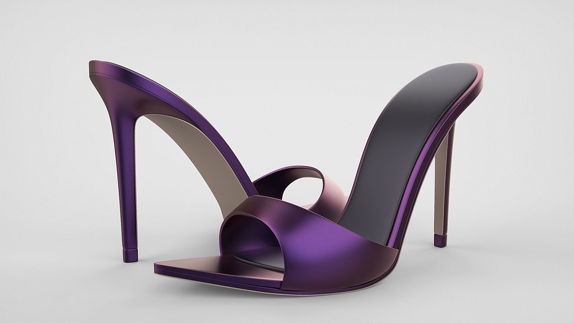 Pointed high heel open toe mules shoes 3D model_68