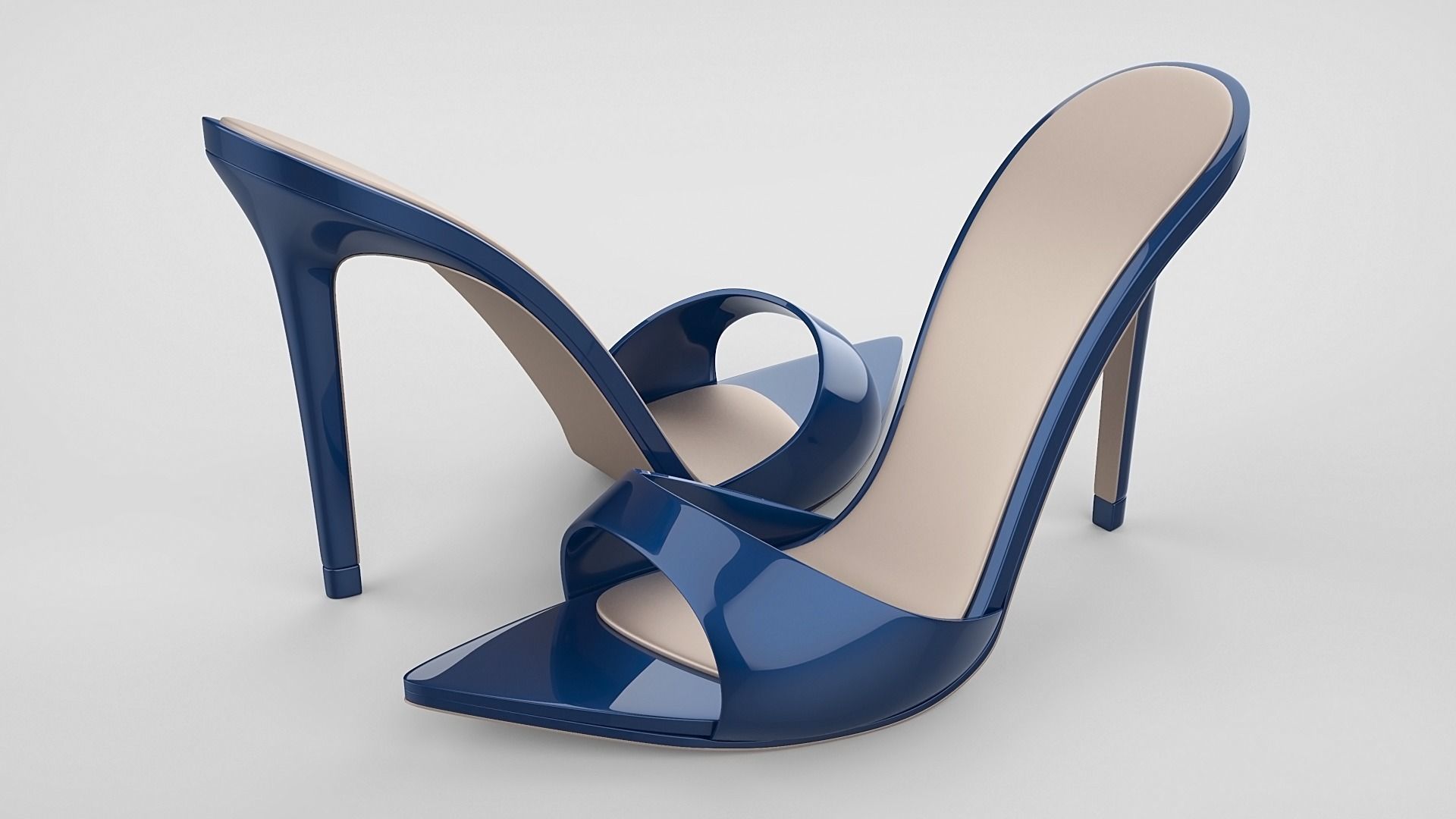 Pointed high heel open toe mules shoes 3D model_20