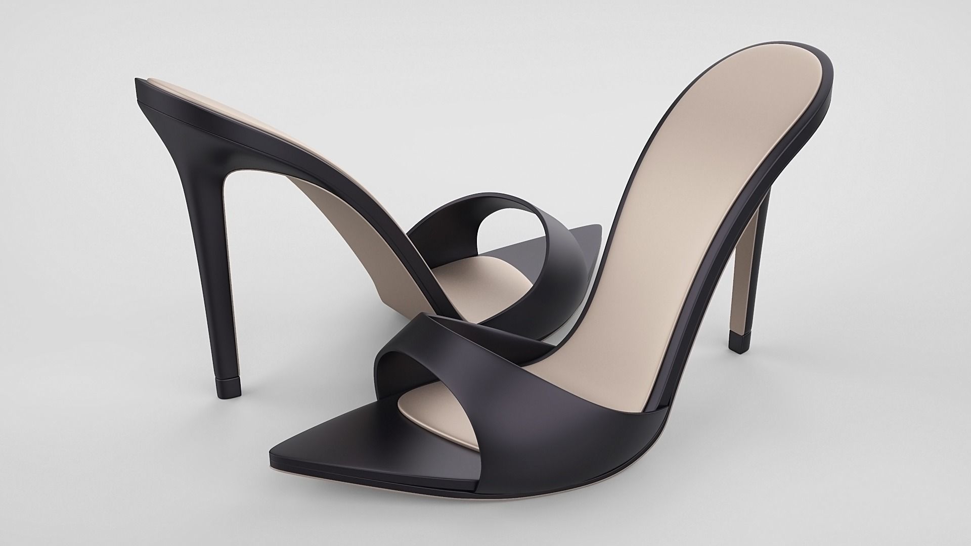 Pointed high heel open toe mules shoes 3D model_14