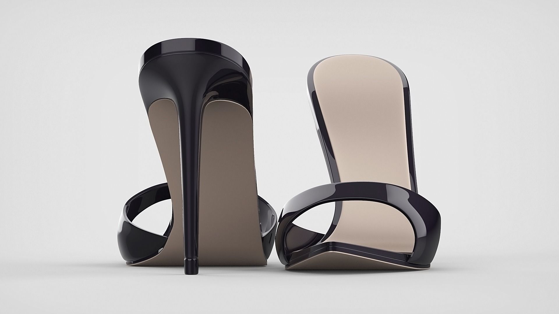 Pointed high heel open toe mules shoes 3D model_12