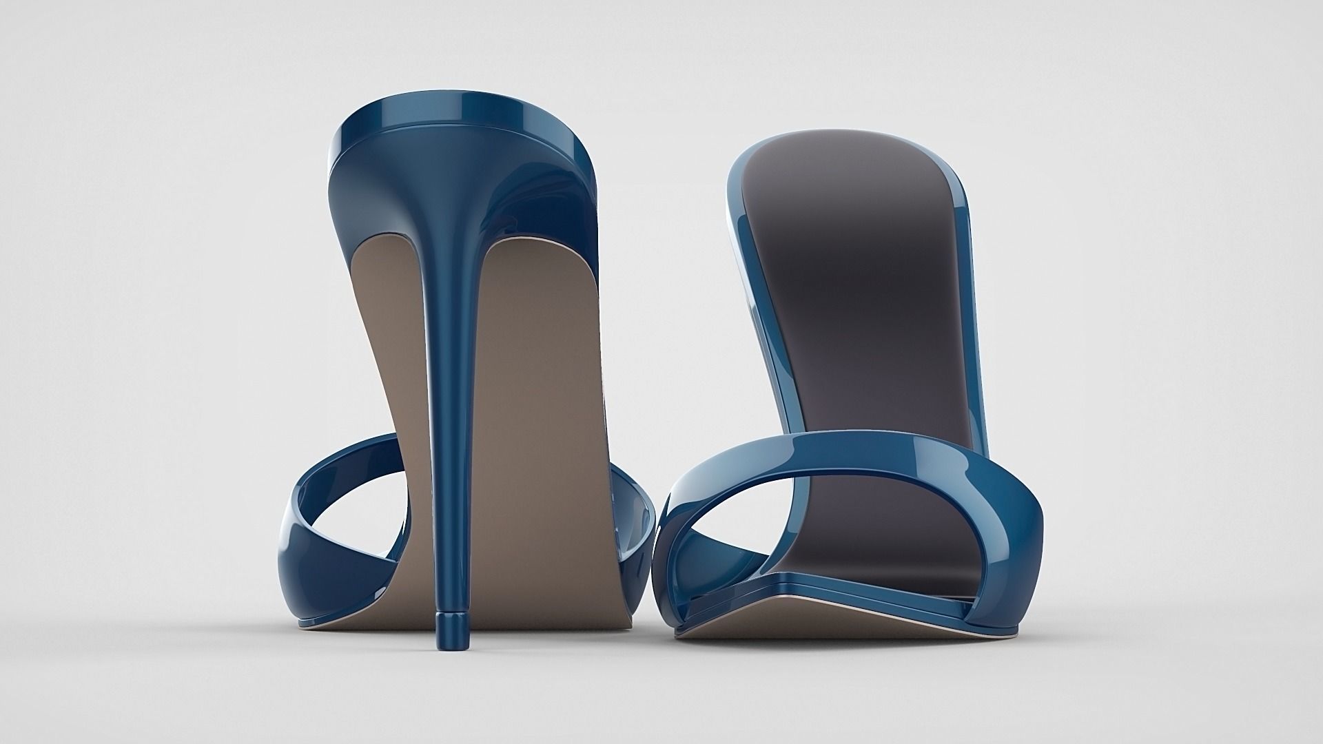 Pointed high heel open toe mules shoes 3D model_36