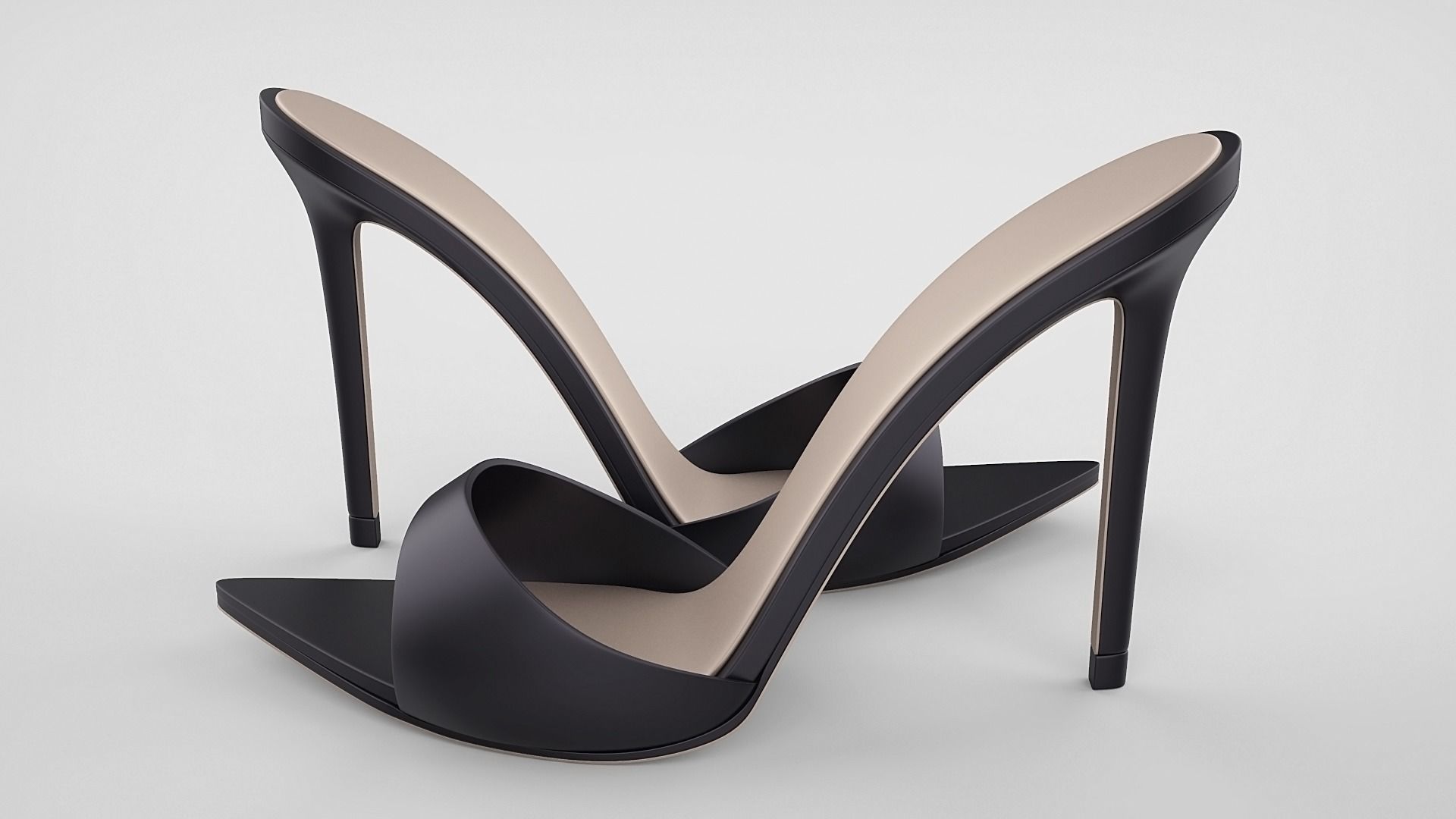 Pointed high heel open toe mules shoes 3D model_16