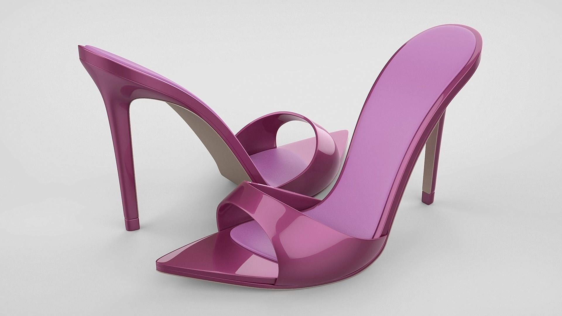 Pointed high heel open toe mules shoes 3D model_38