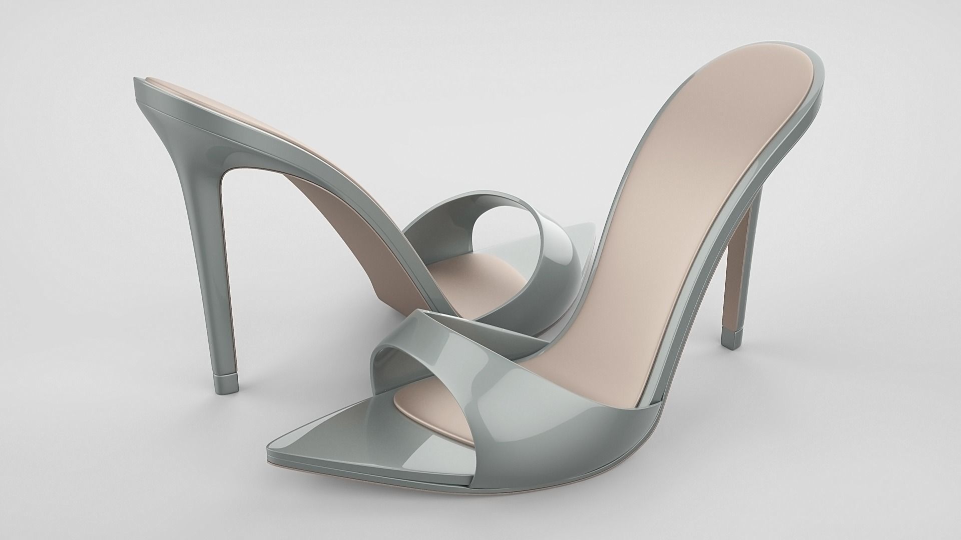 Pointed high heel open toe mules shoes 3D model_26