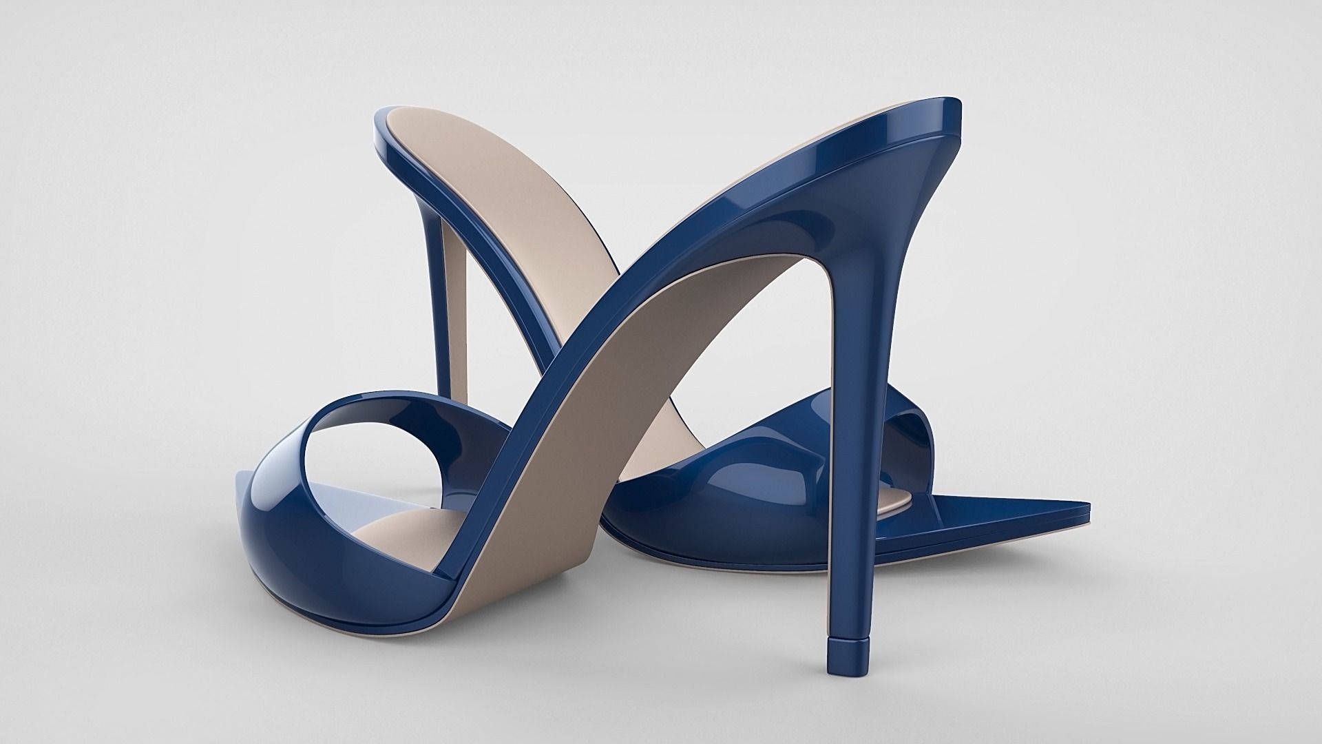 Pointed high heel open toe mules shoes 3D model_23