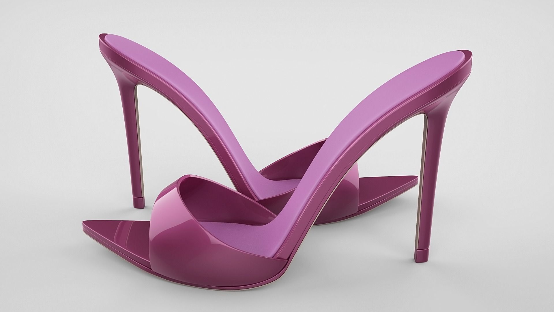 Pointed high heel open toe mules shoes 3D model_40