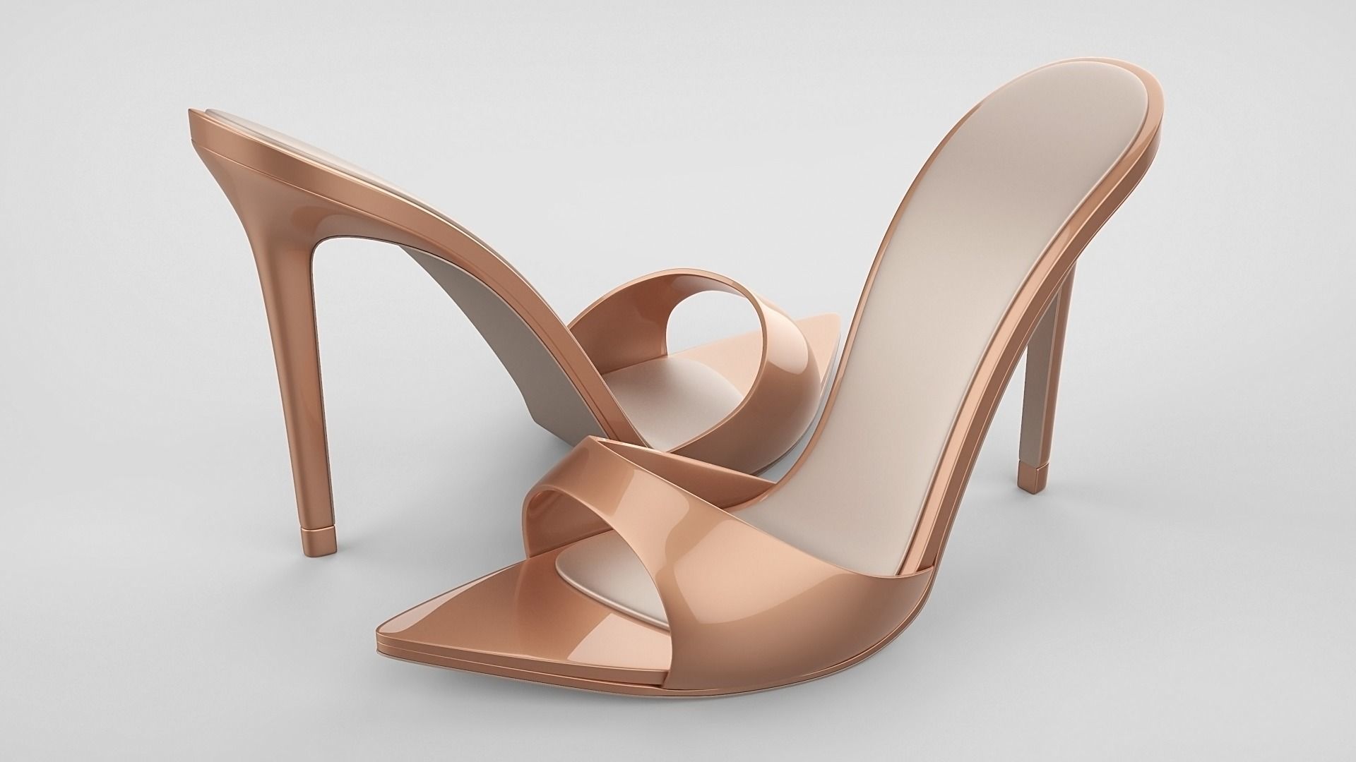 Pointed high heel open toe mules shoes 3D model_43
