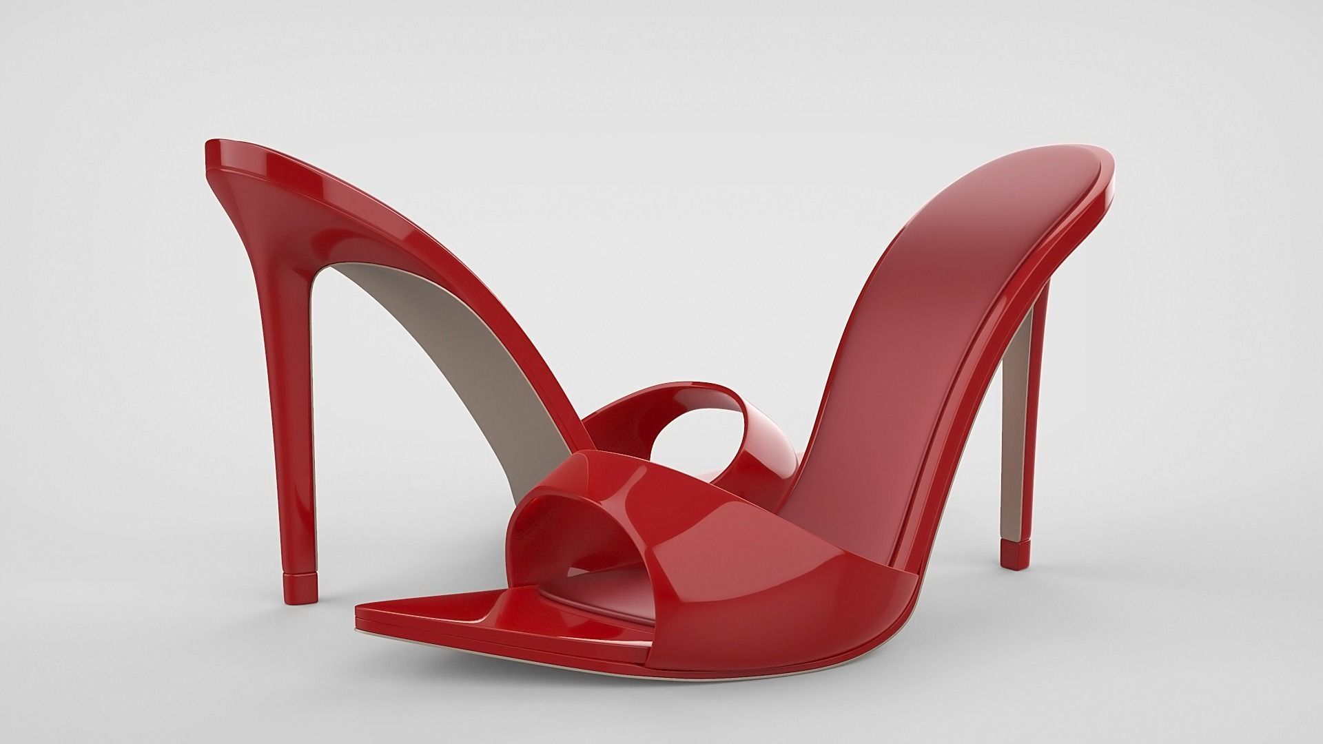 Pointed high heel open toe mules shoes 3D model_62