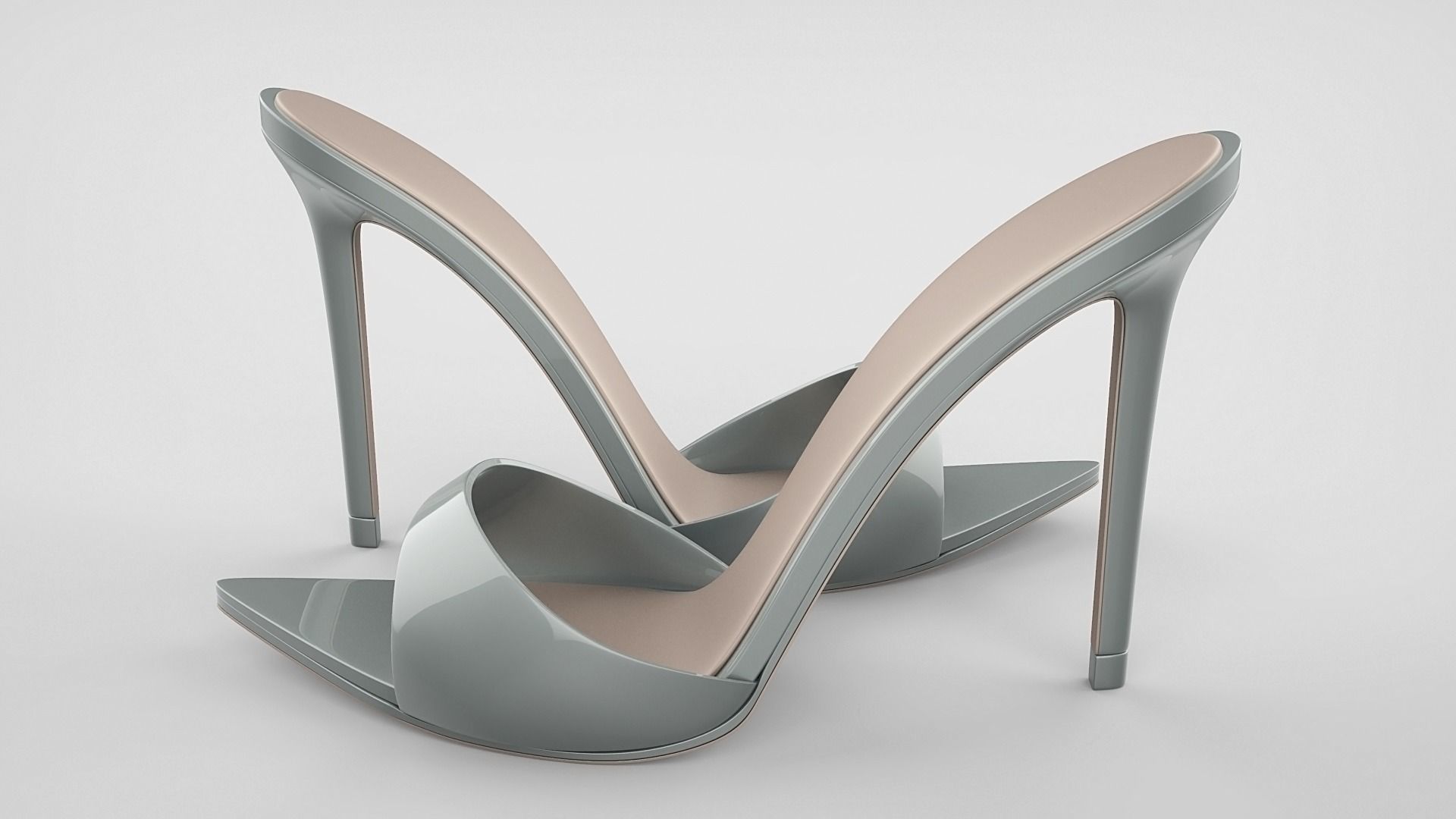 Pointed high heel open toe mules shoes 3D model_28