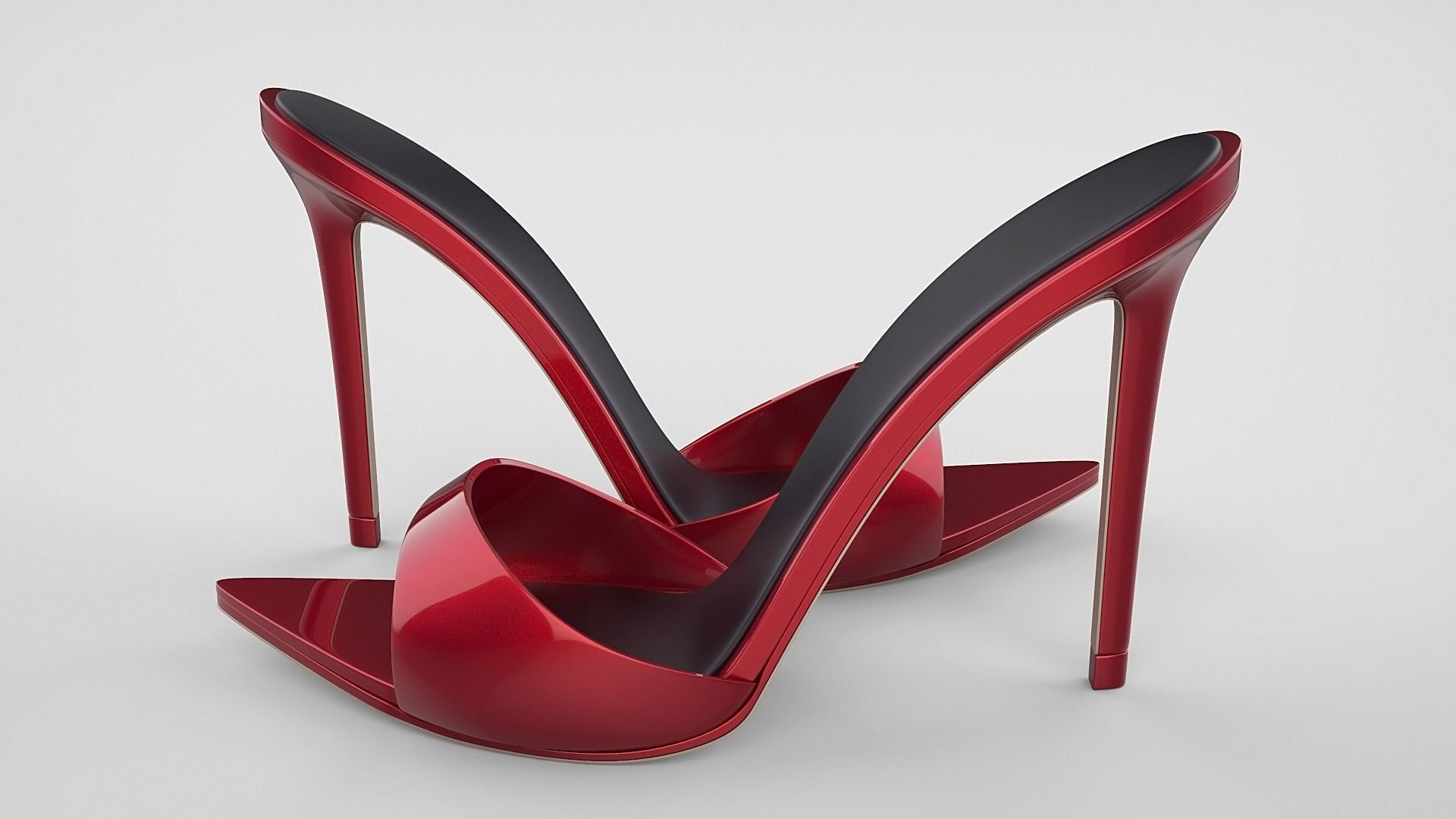 Pointed high heel open toe mules shoes 3D model_2