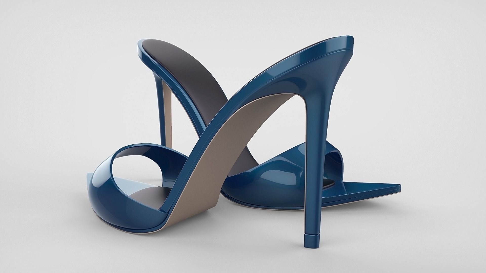 Pointed high heel open toe mules shoes 3D model_35