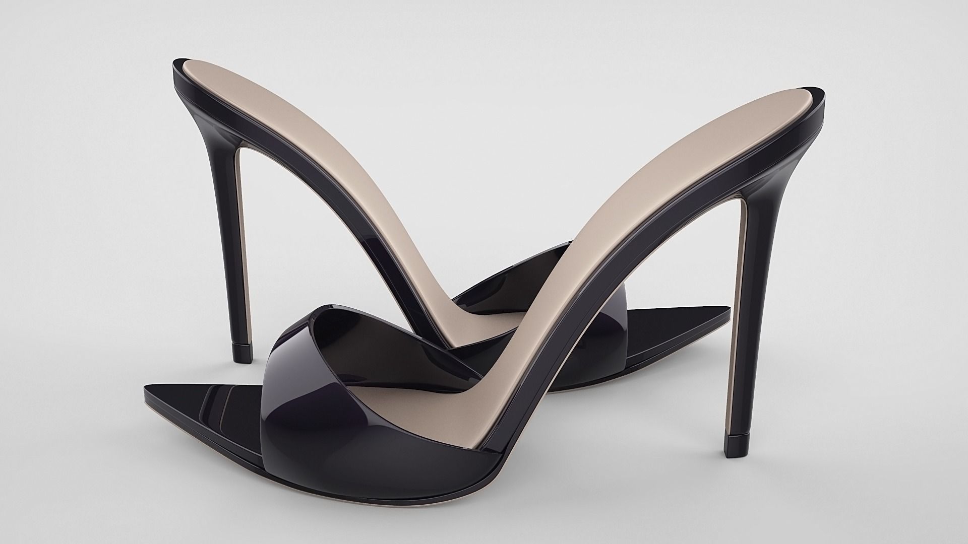 Pointed high heel open toe mules shoes 3D model_10