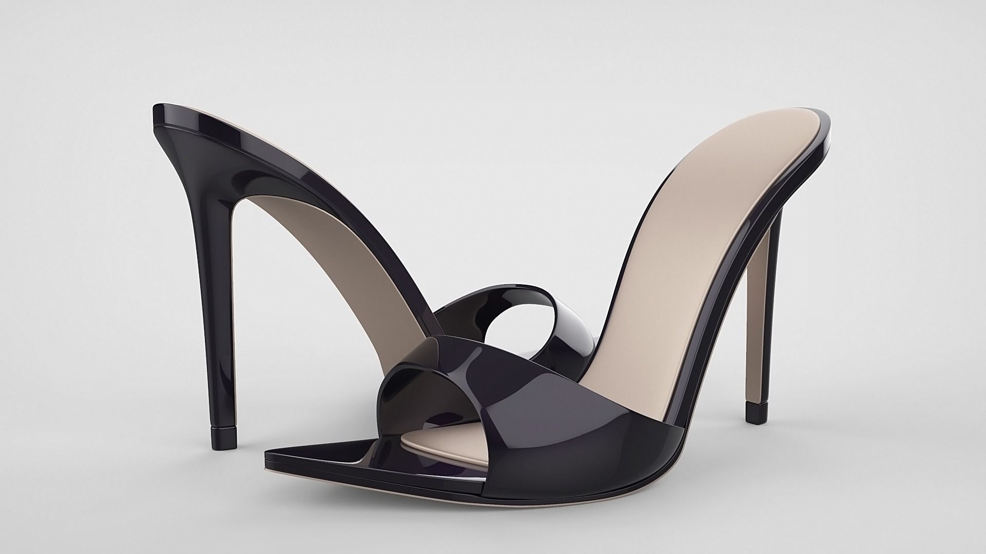 Pointed high heel open toe mules shoes 3D model_9