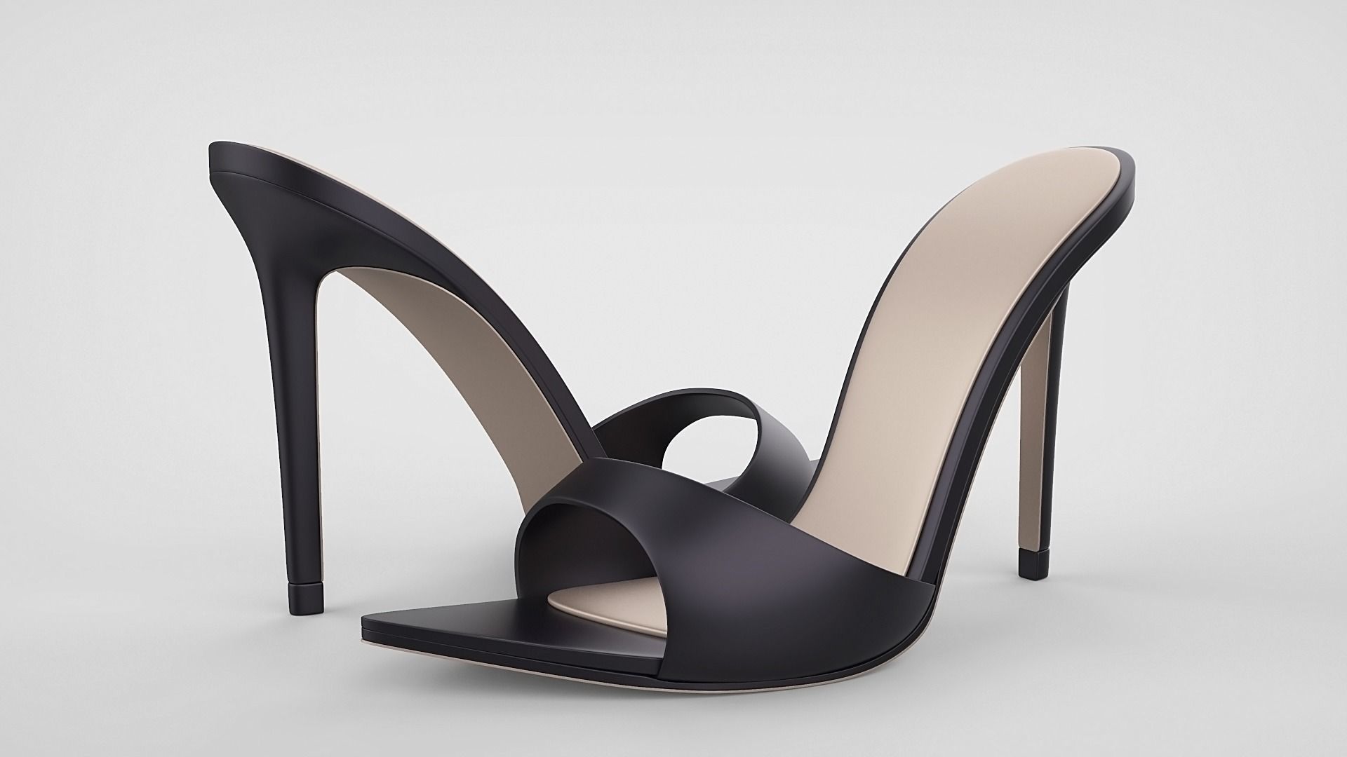 Pointed high heel open toe mules shoes 3D model_15