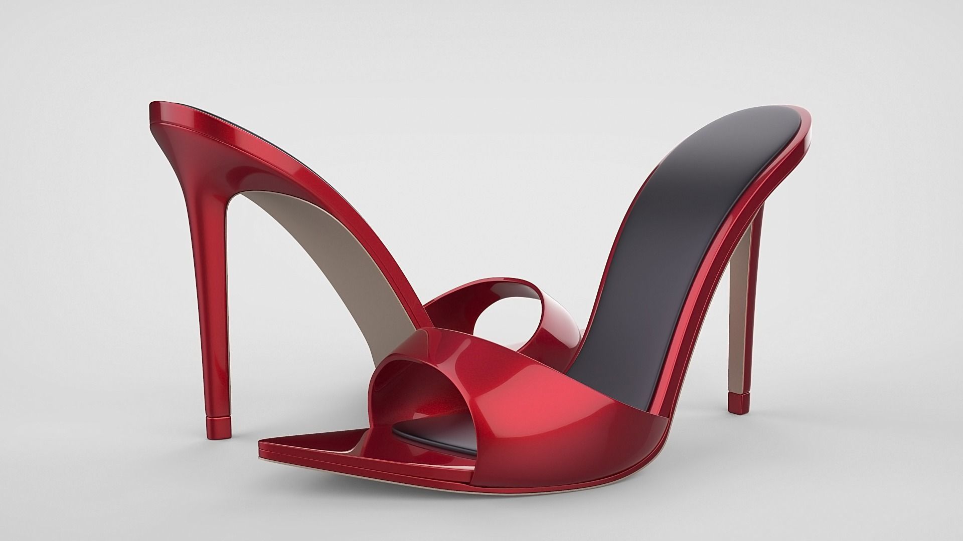 Pointed high heel open toe mules shoes 3D model_1