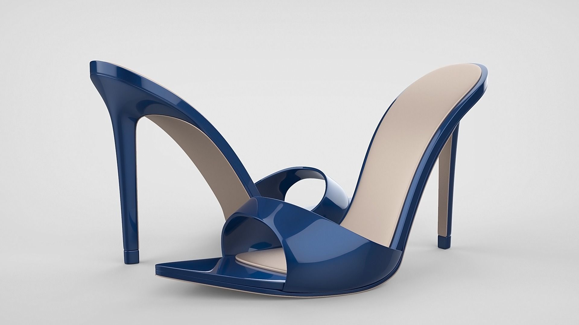 Pointed high heel open toe mules shoes 3D model_21