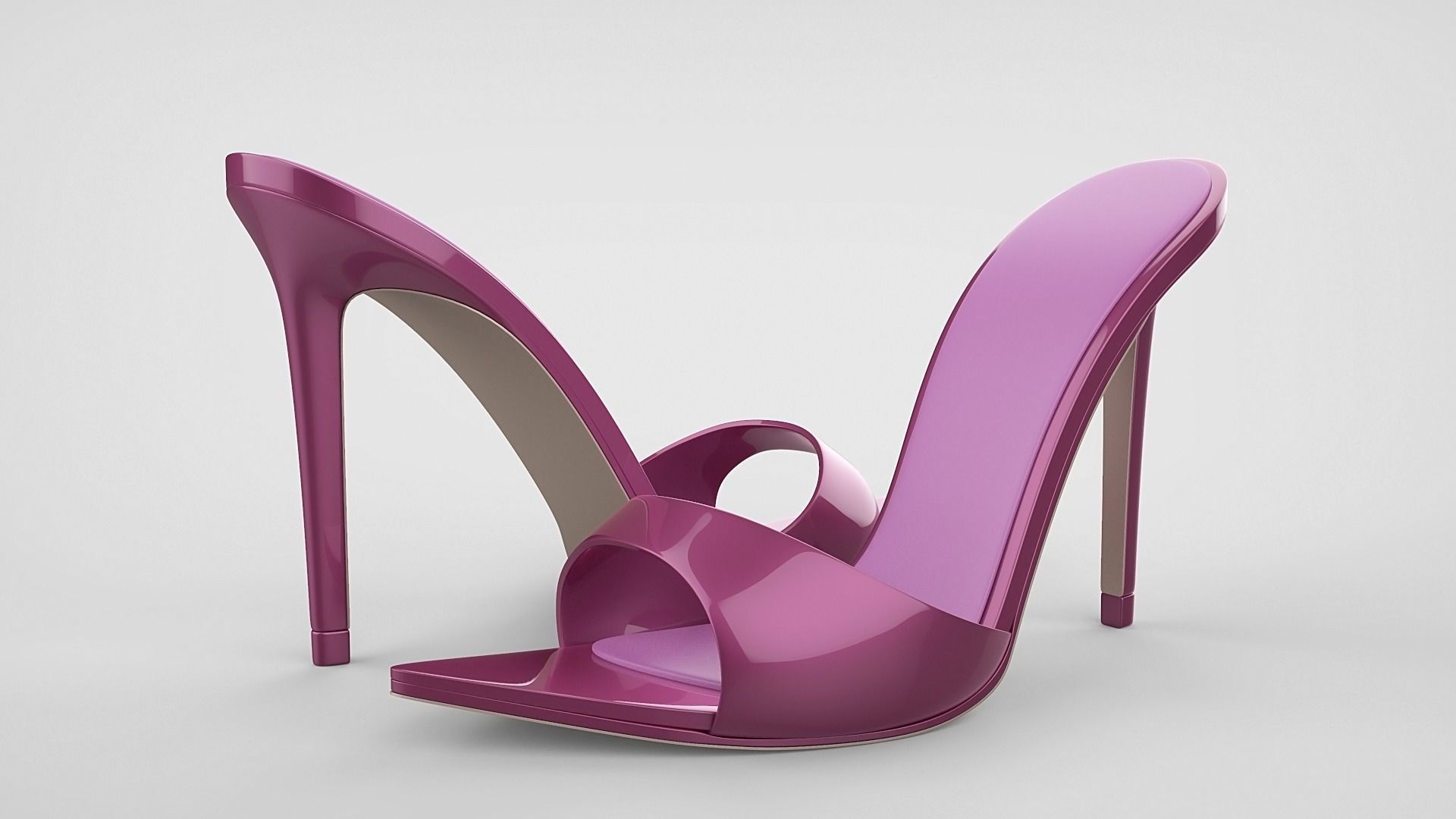 Pointed high heel open toe mules shoes 3D model_39