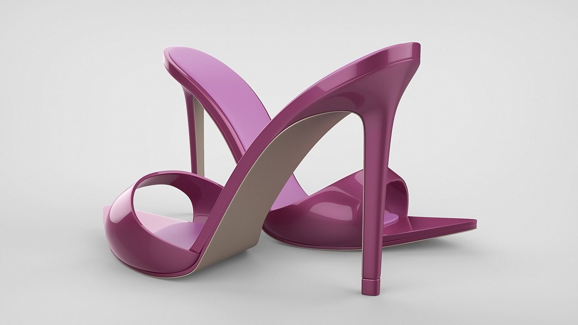 Pointed high heel open toe mules shoes 3D model_41