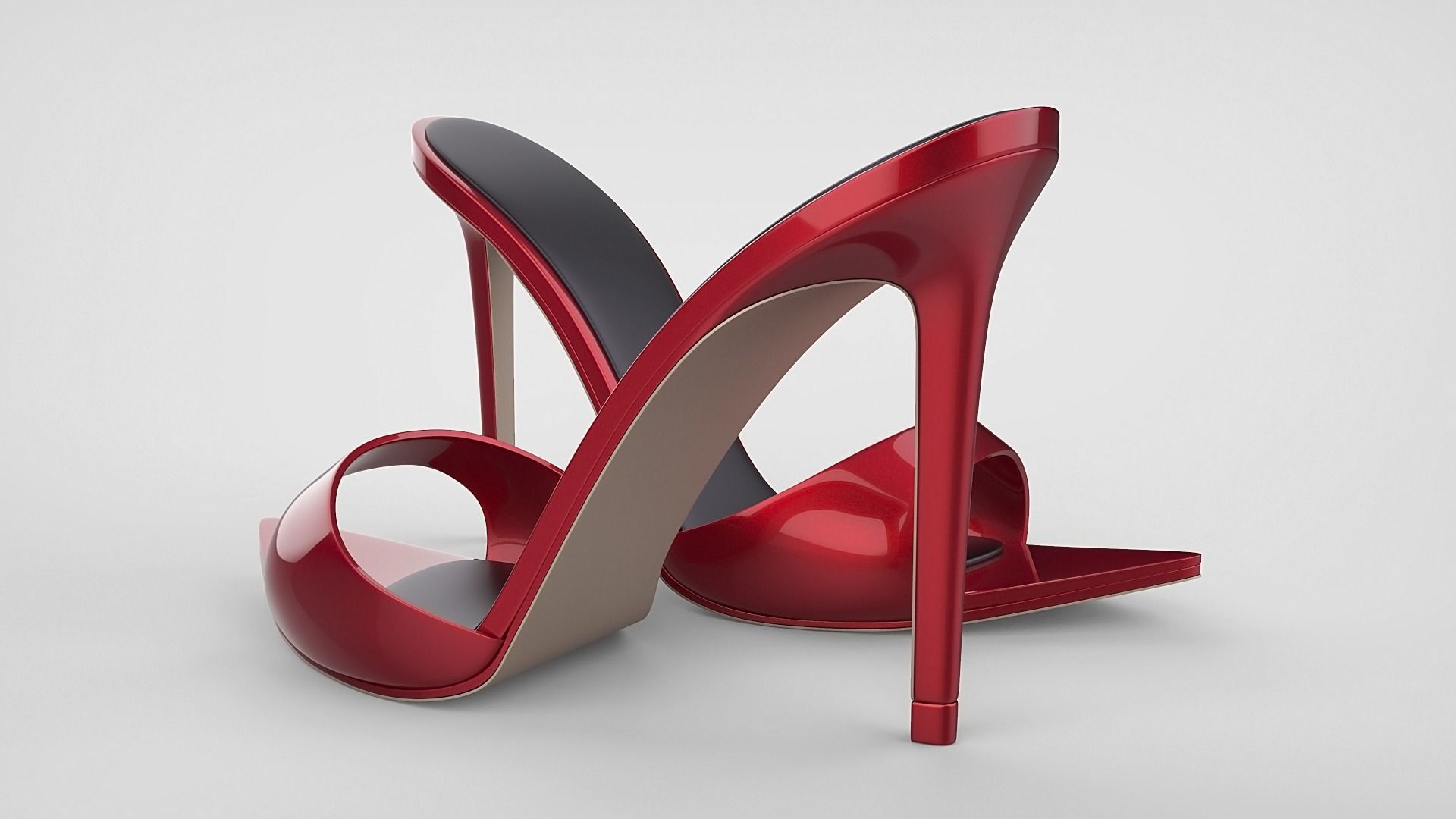 Pointed high heel open toe mules shoes 3D model_3