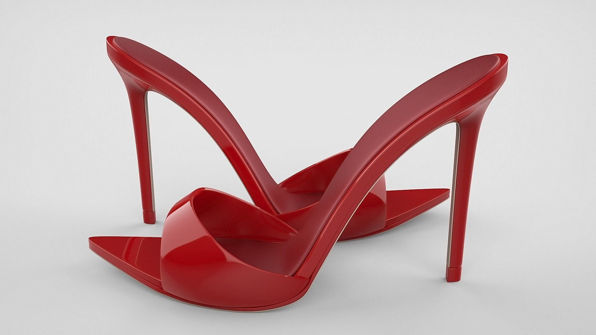 Pointed high heel open toe mules shoes 3D model_63