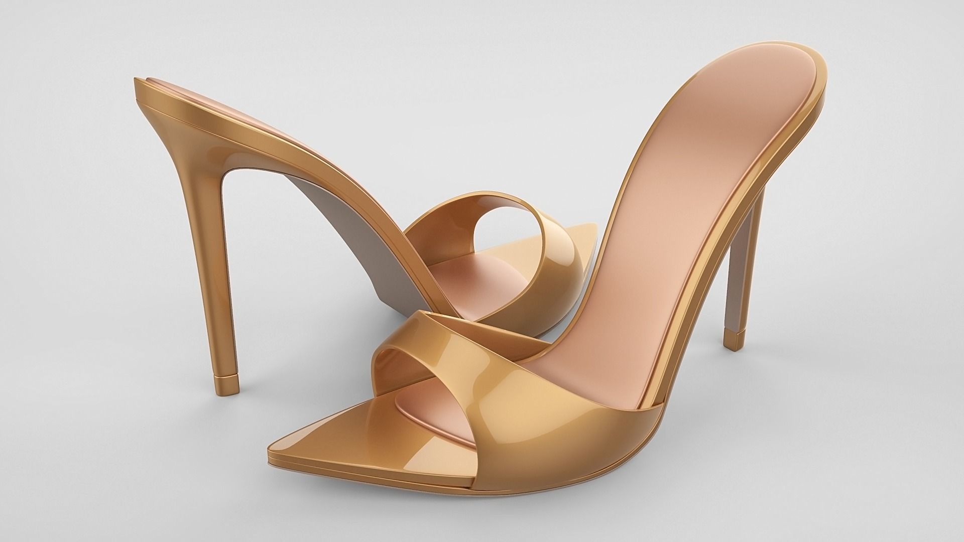 Pointed high heel open toe mules shoes 3D model_55
