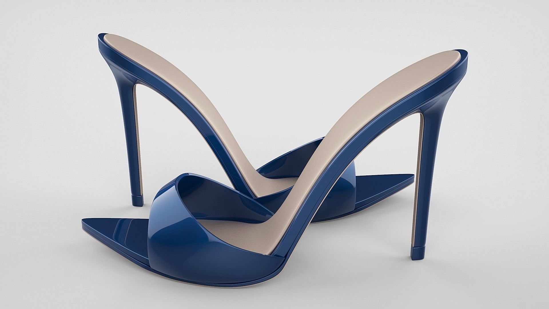 Pointed high heel open toe mules shoes 3D model_22