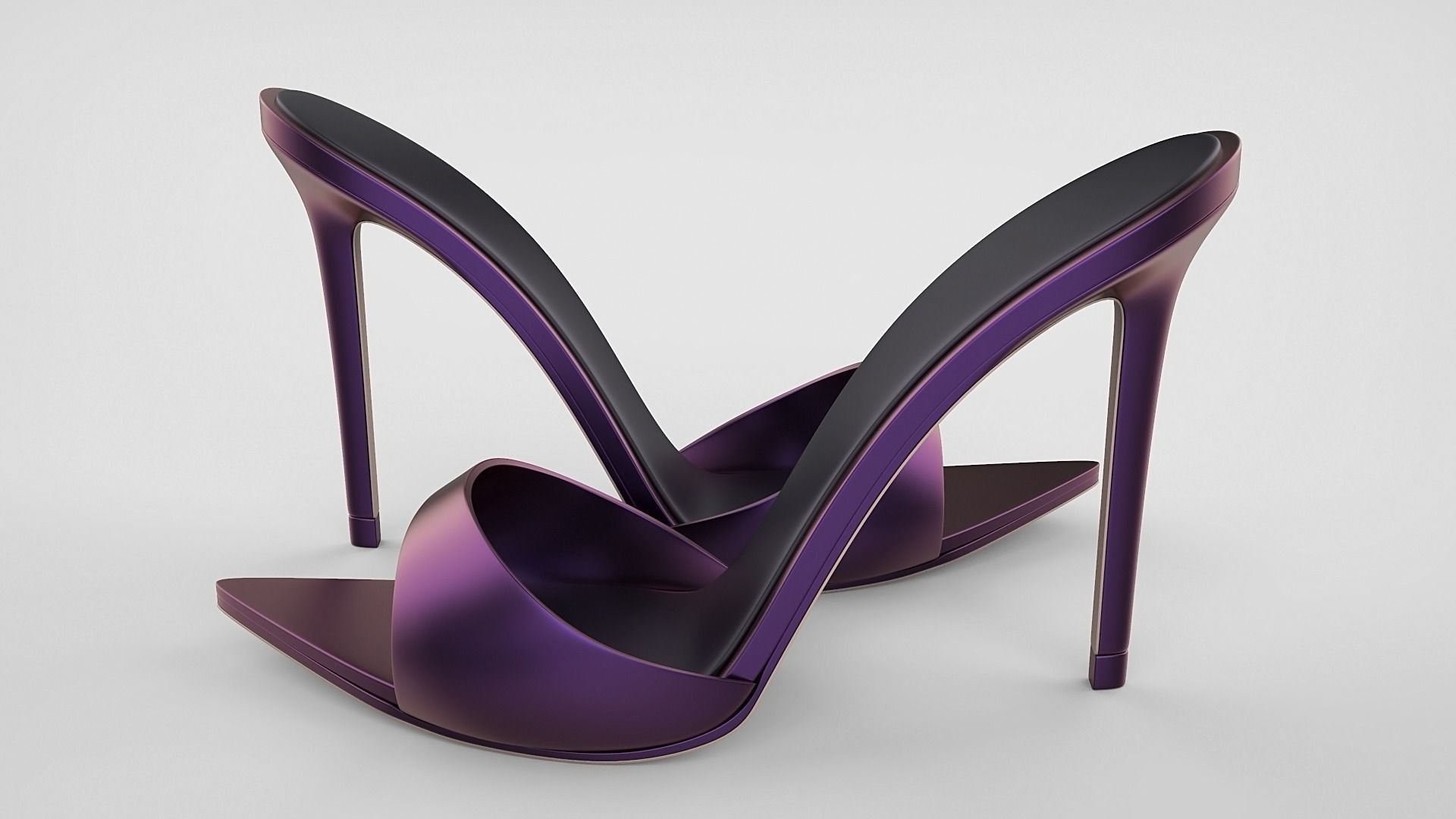 Pointed high heel open toe mules shoes 3D model_69