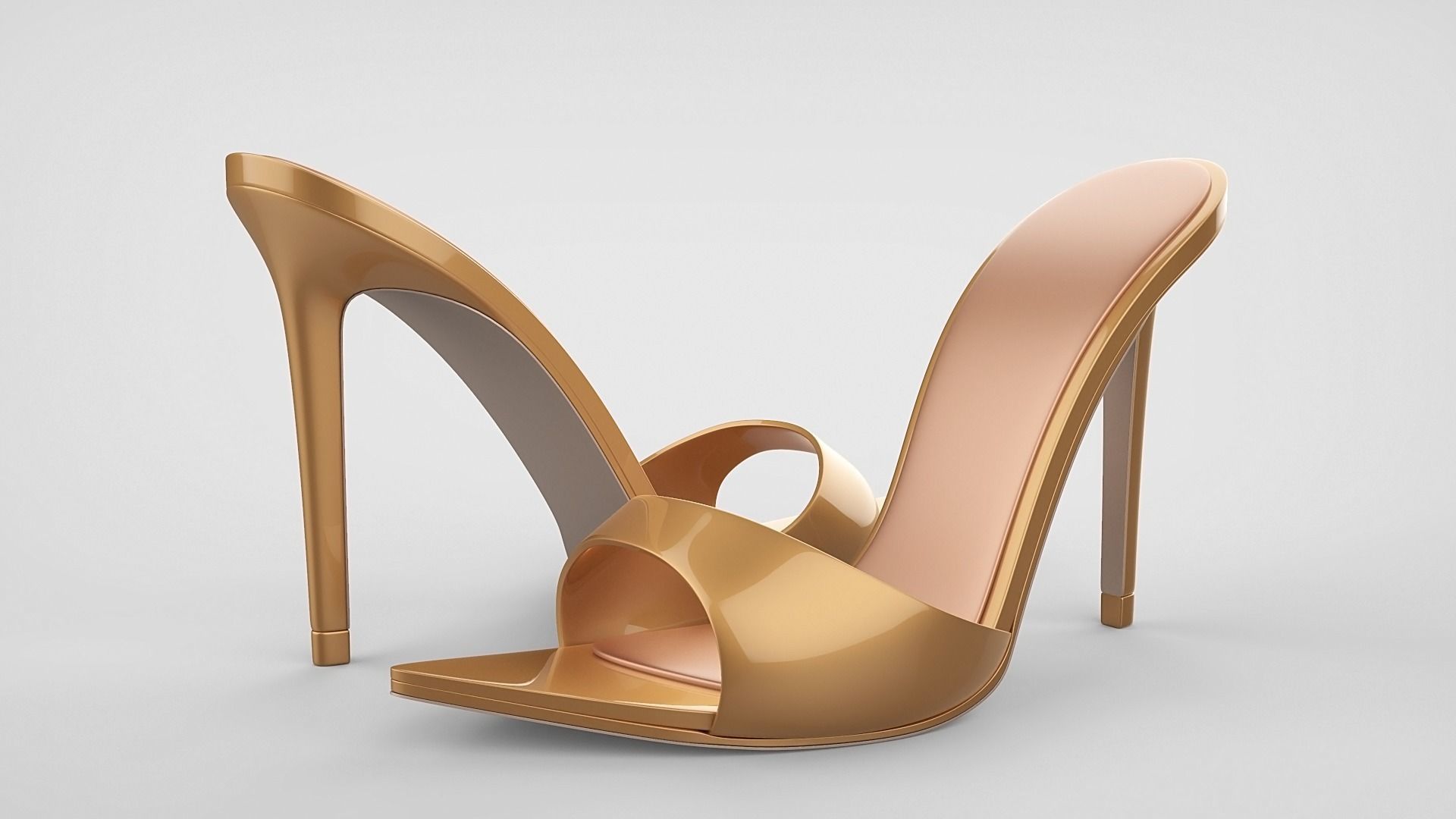 Pointed high heel open toe mules shoes 3D model_56