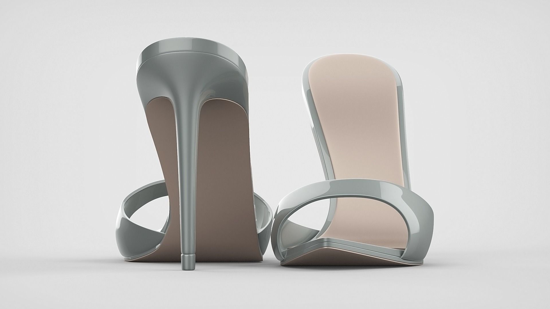 Pointed high heel open toe mules shoes 3D model_30