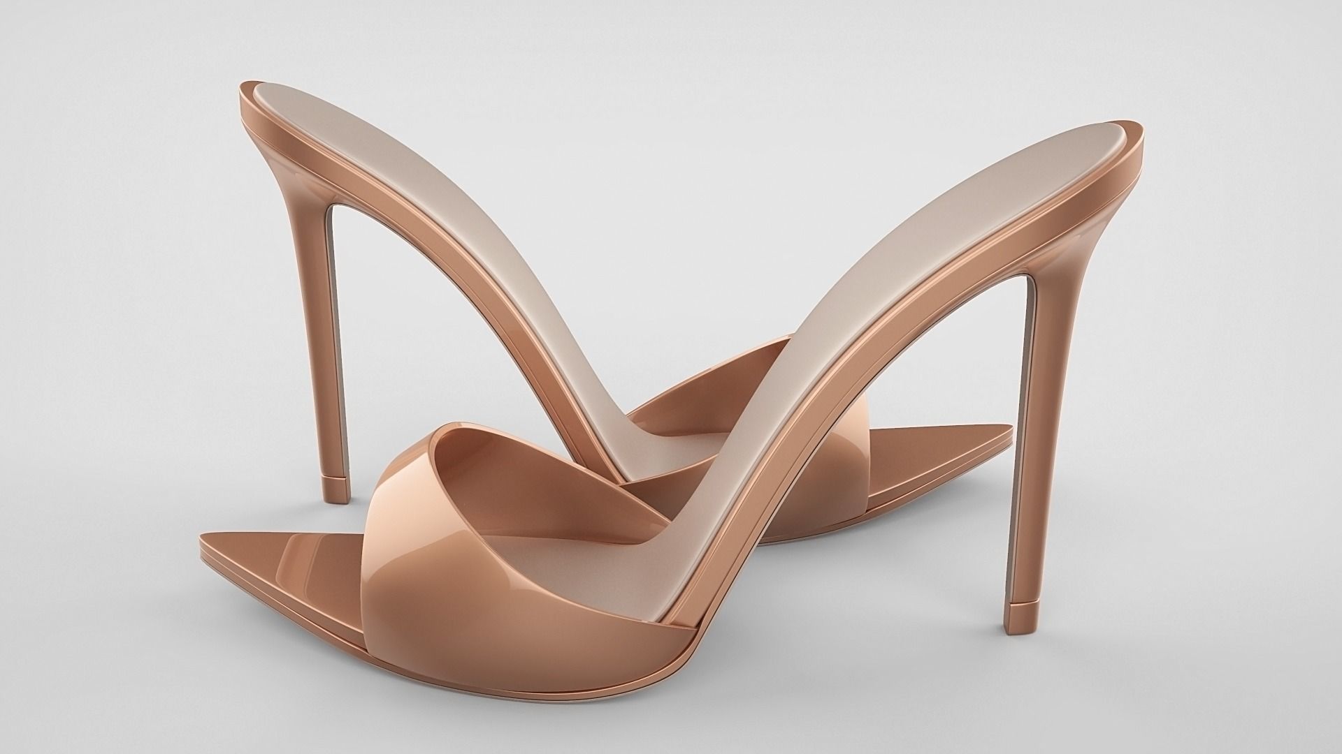 Pointed high heel open toe mules shoes 3D model_45