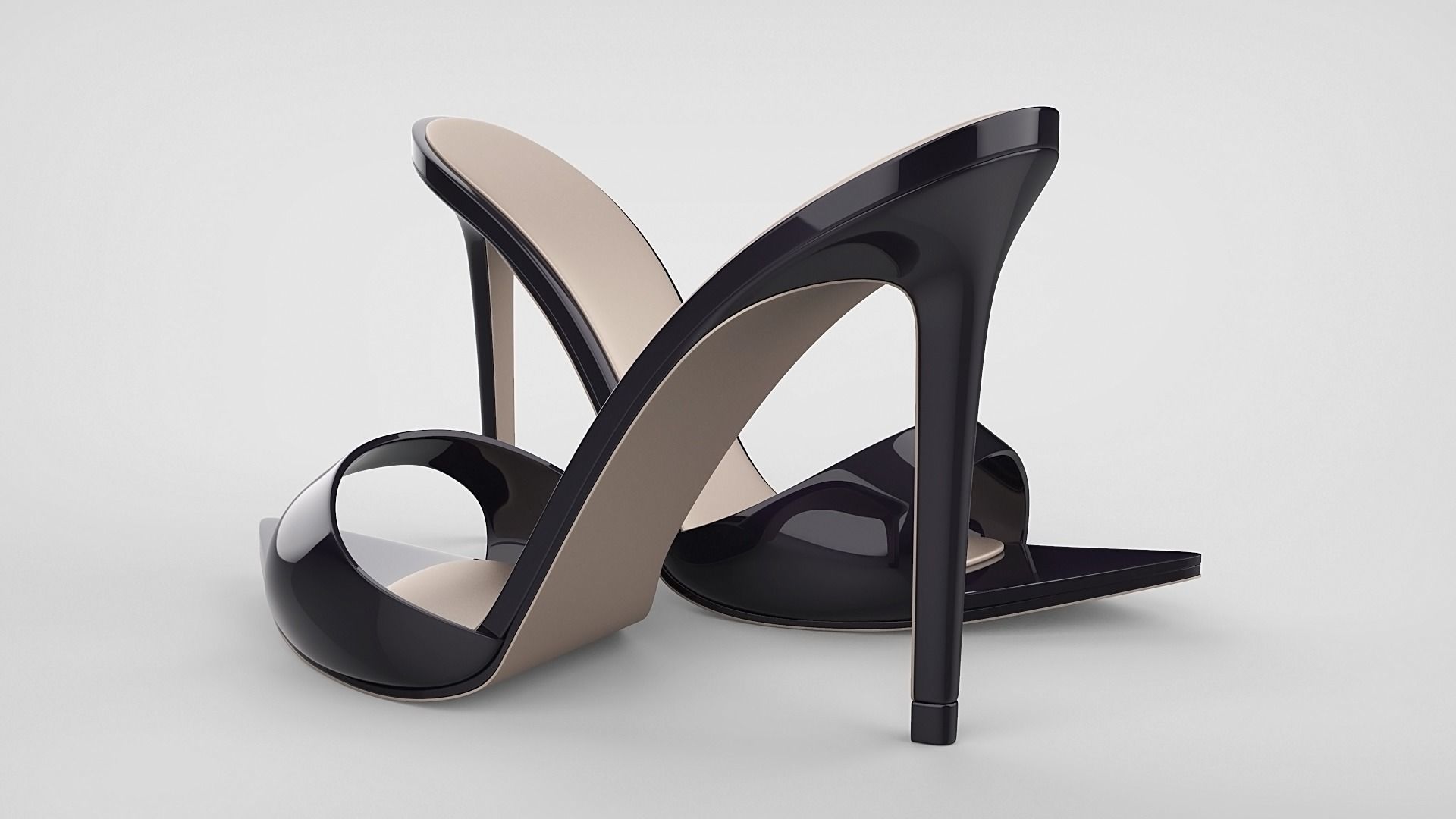 Pointed high heel open toe mules shoes 3D model_11